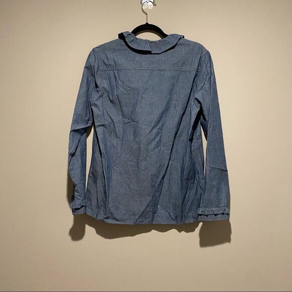 A.P.C. Agathe Ruffle Trimmed Cotton Blend Blouse Blue Top Shirt - Picture 10 of 14
